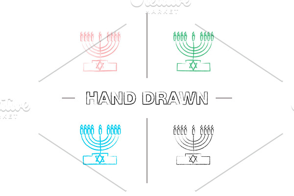 Menorah hand drawn icons set