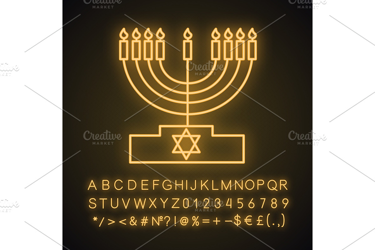Menorah neon light icon in Icons - product preview 8