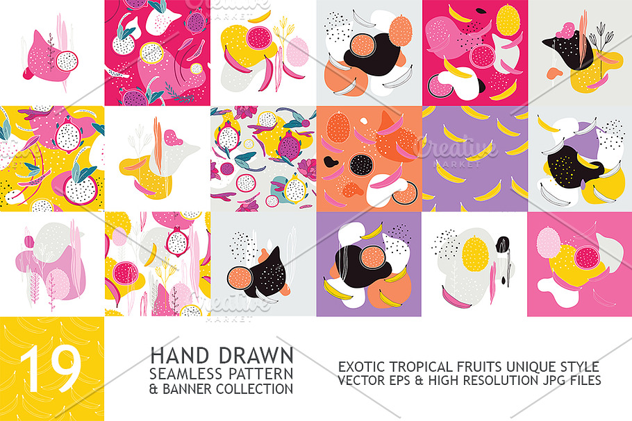 19 Fruit seamless pattern banner set