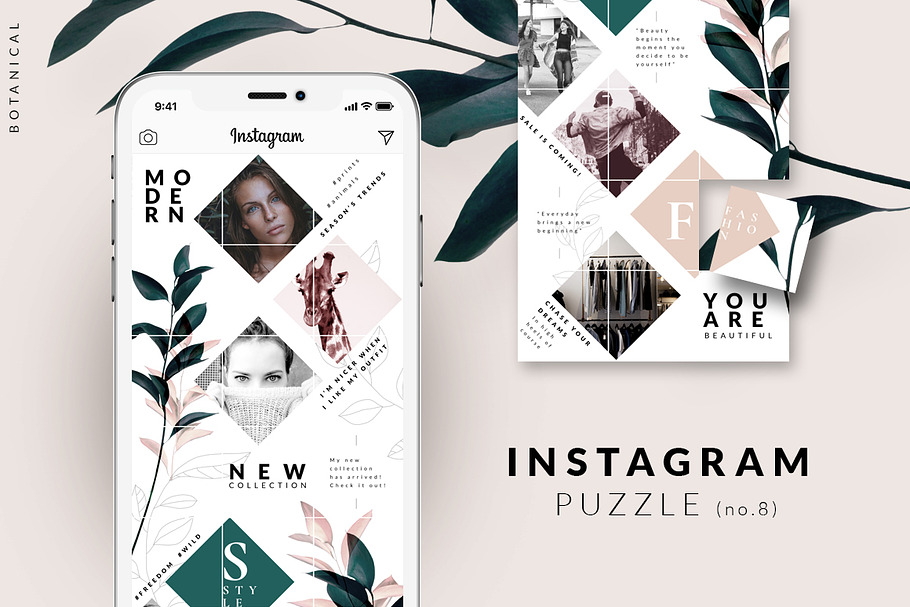 Instagram PUZZLE template -Botanical in Instagram Templates - product preview 8