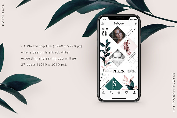 Instagram PUZZLE template -Botanical in Instagram Templates - product preview 2