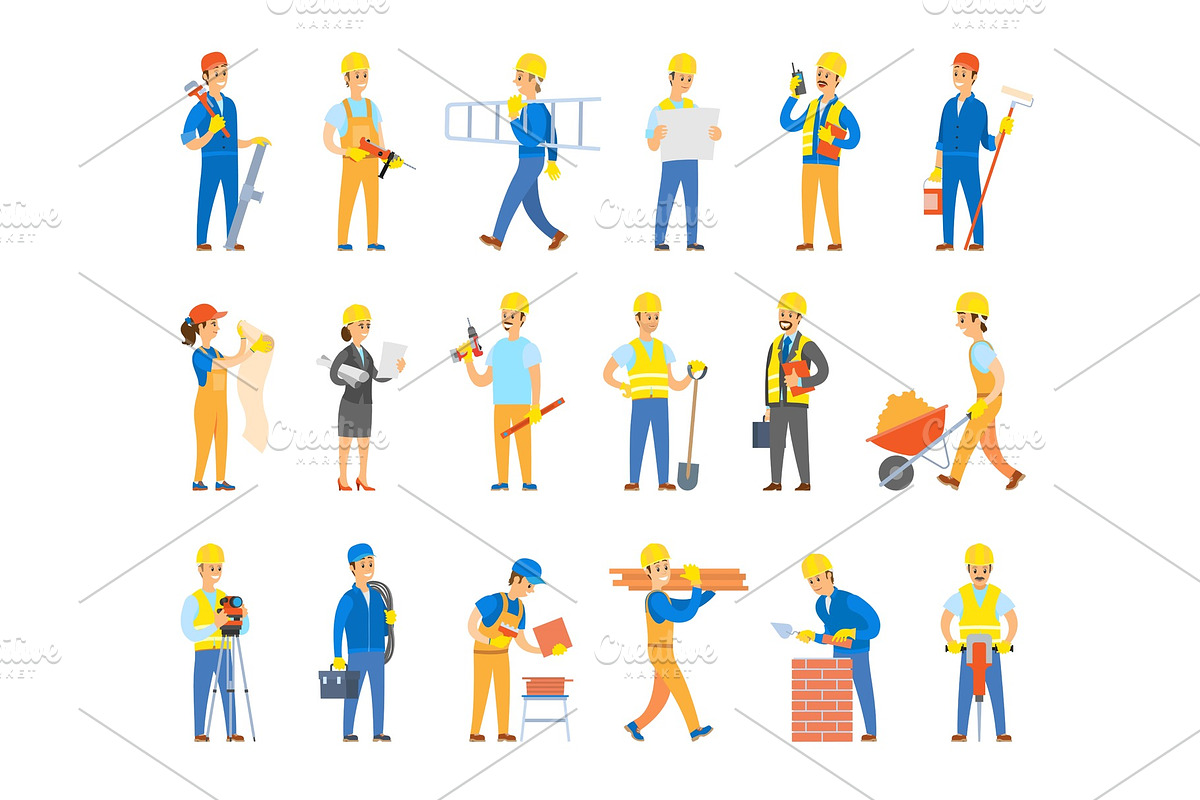 Builders and Engineers with Tools in Illustrations - product preview 8