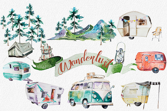 Watercolor Wanderlust Clipart Set in Illustrations - product preview 1