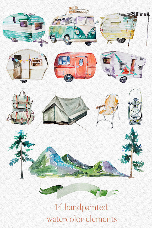 Watercolor Wanderlust Clipart Set in Illustrations - product preview 2