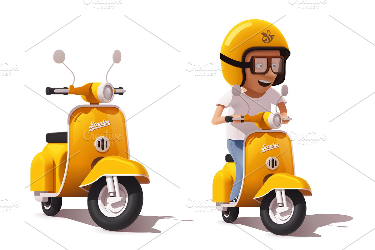 Vector vintage yellow scooter in Illustrations - product preview 8