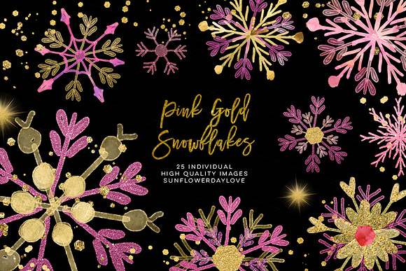pink gold snowflakes clipart in Illustrations - product preview 1