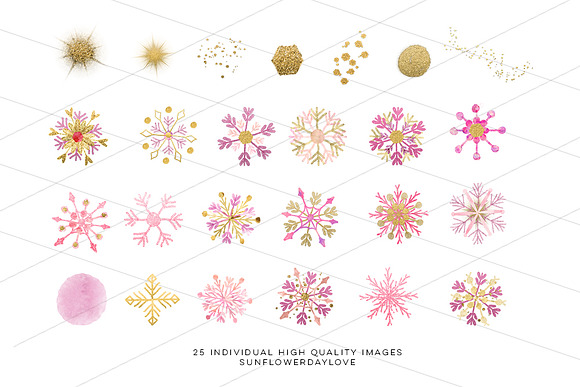 pink gold snowflakes clipart in Illustrations - product preview 2