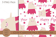 Cute cartoon pigs seamless patterns