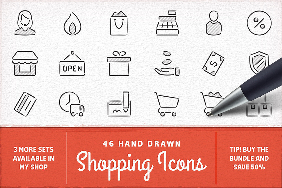 Hand Drawn Shopping Icons in Credit Card Icons - product preview 8