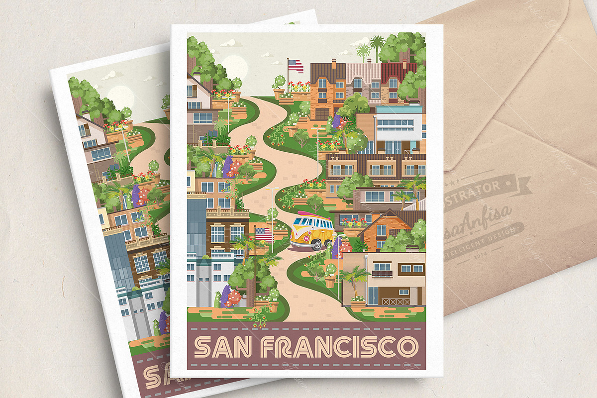San Francisco Lombard street vector in Illustrations - product preview 8