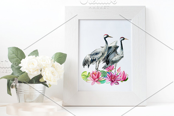 Forest deer and birds watercolor in Illustrations - product preview 10