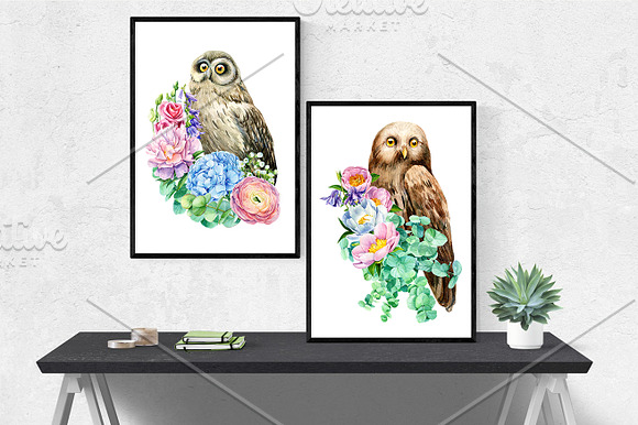 Forest deer and birds watercolor in Illustrations - product preview 11