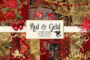 Red and Gold Digital Scrapbook Kit