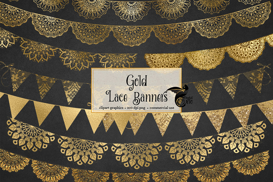 Gold Lace Banners Clipart in Objects - product preview 8