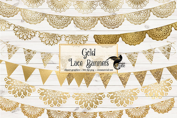 Gold Lace Banners Clipart in Objects - product preview 1