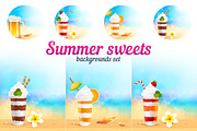 Summer cocktails on blurred beach bg
