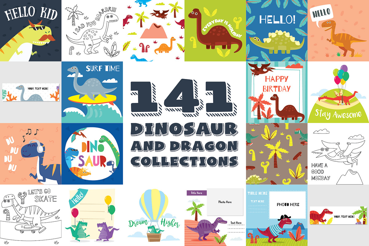 141 Dinosaur Cartoon Clipart Bundle in Illustrations - product preview 8