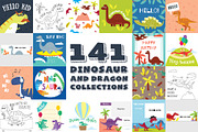 141 Dinosaur Cartoon Clipart Bundle
