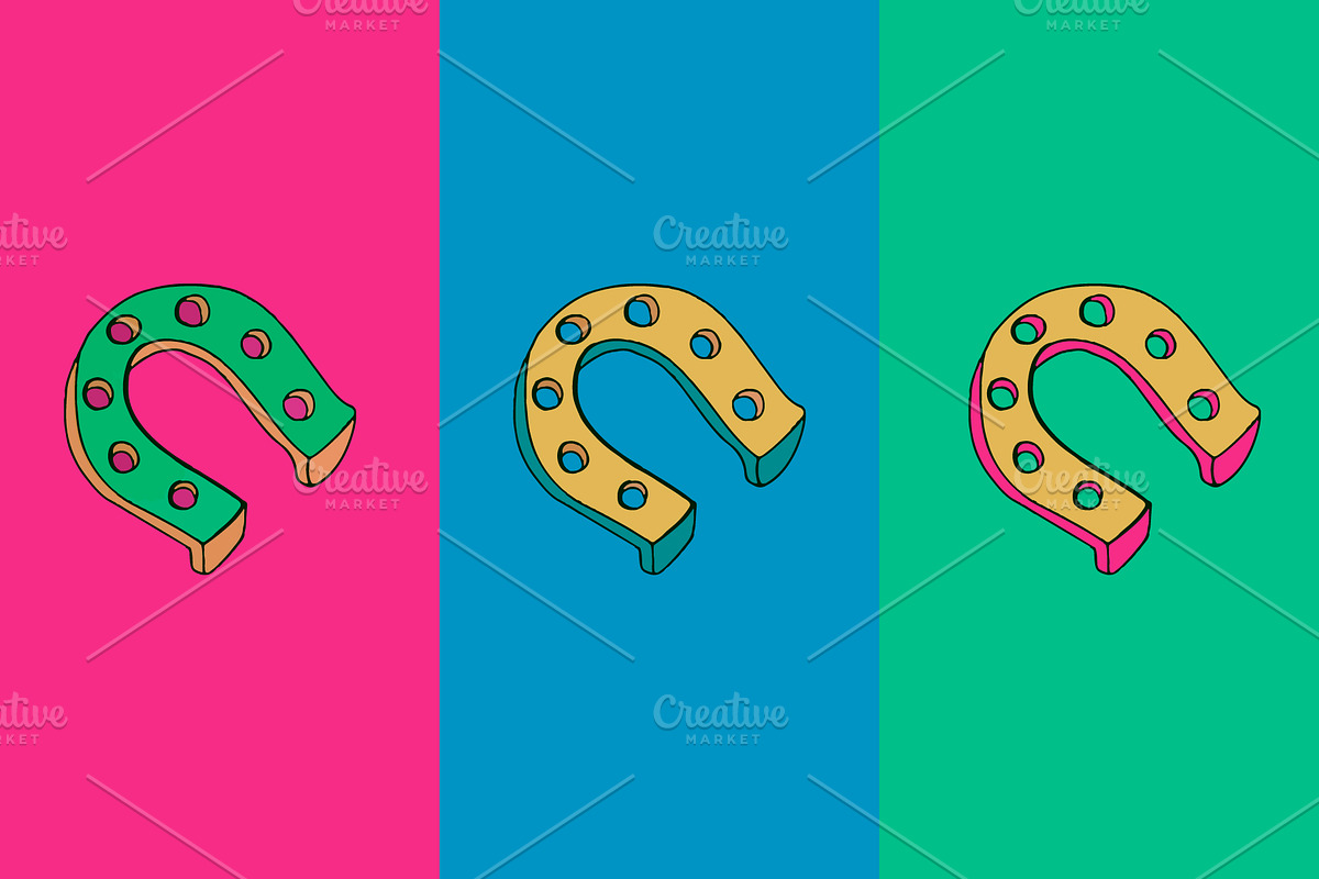Colorful Horseshoe in 3 styles in Illustrations - product preview 8