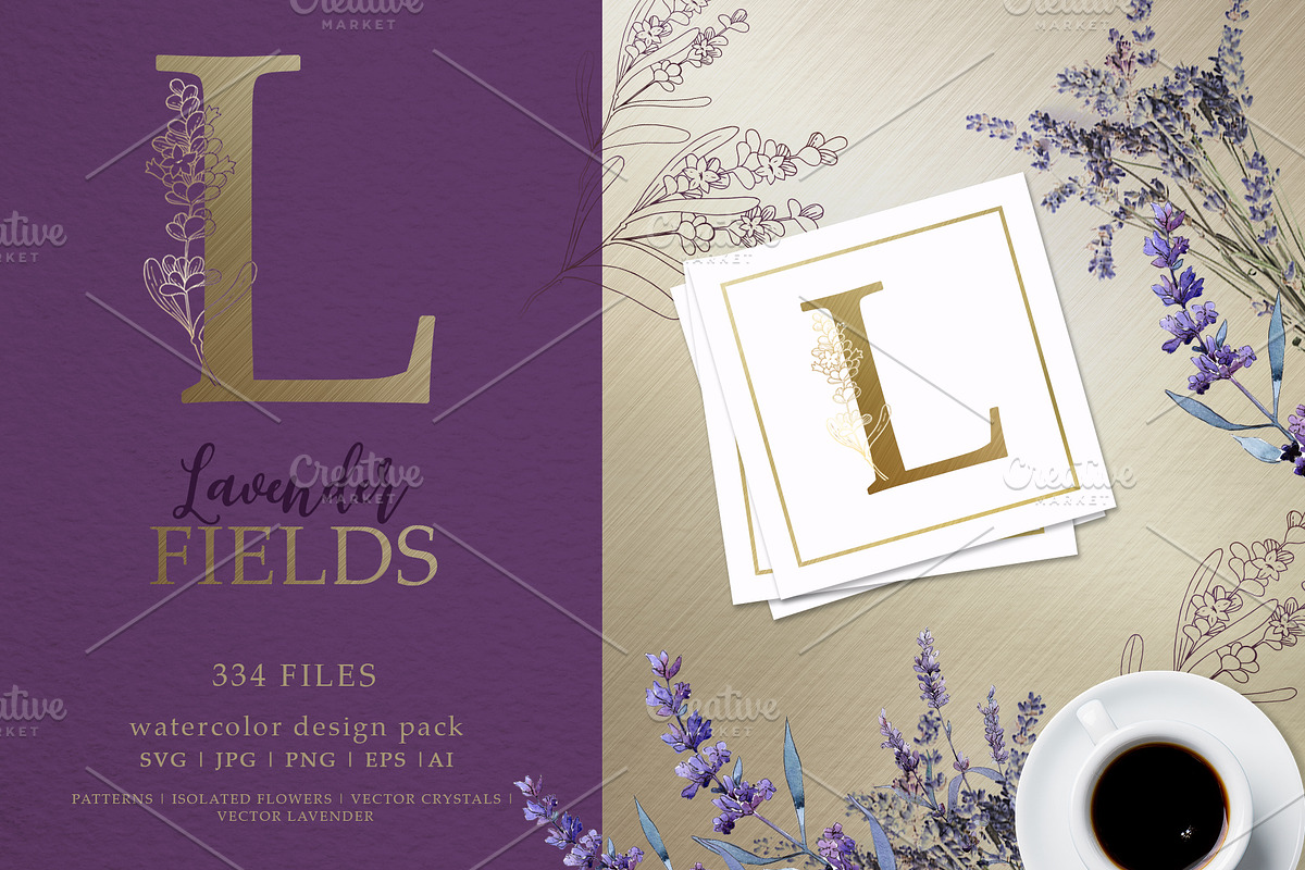 Lavender Fields watercolor & vector in Illustrations - product preview 8