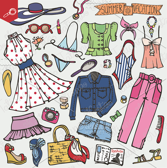 Summer fashion. Doodle vector set in Illustrations - product preview 1