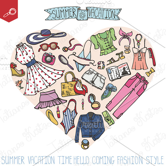Summer fashion. Doodle vector set in Illustrations - product preview 2