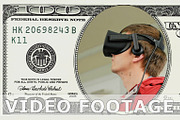 Man in VR headset in 100 dollar bill
