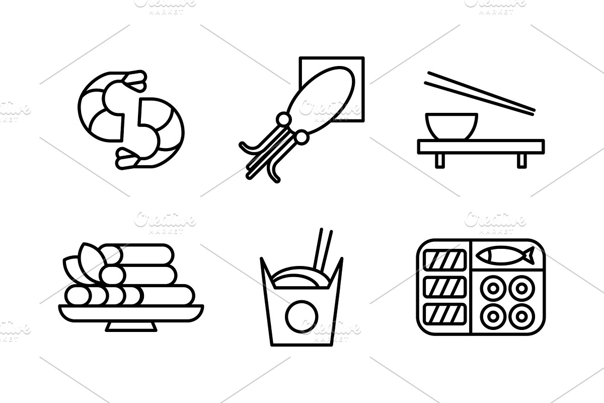 Japanese food black line icons set in Illustrations - product preview 8