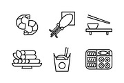 Japanese food black line icons set