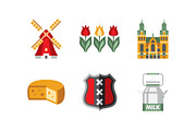 Netherlands travel icons set