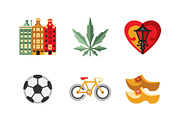Netherlands travel icons set
