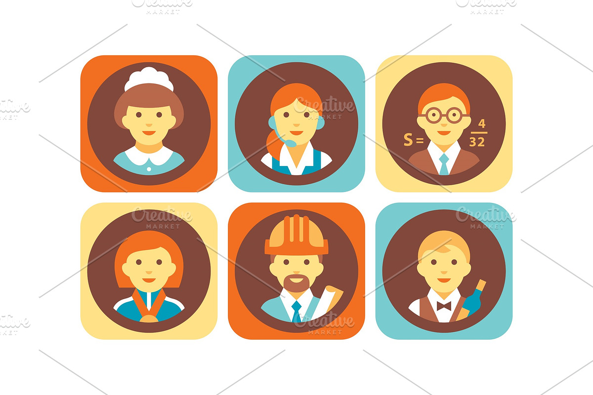Profession icons set, waitress in Illustrations - product preview 8