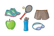 Fitness sport icons set, tennis