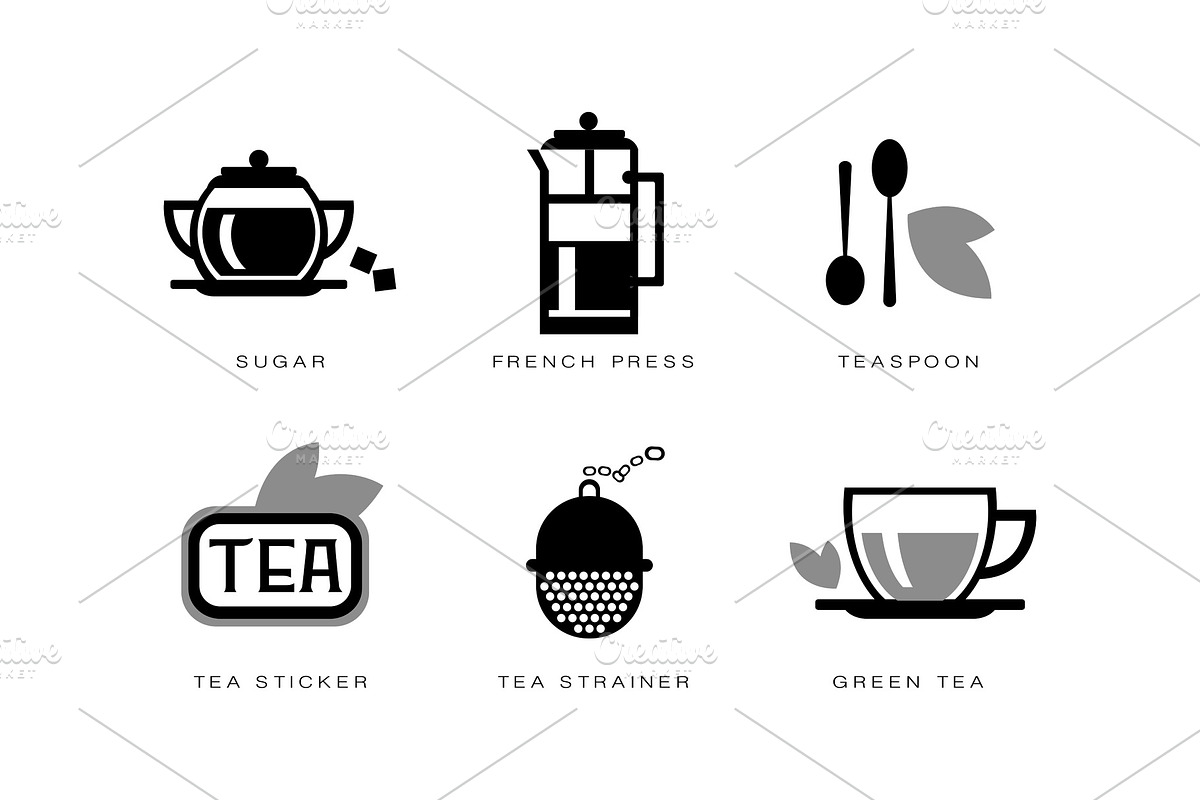 Tea icons set, sugar, french press in Illustrations - product preview 8