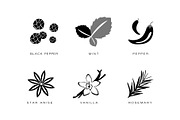 Spices and condiments icons set