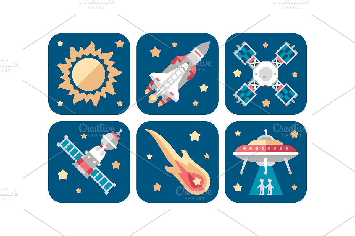 Space icons set, sun, meteorite in Illustrations - product preview 8