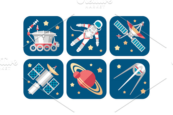 Space icons set, artificial