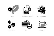 Tea icons set, mint, infusion bag