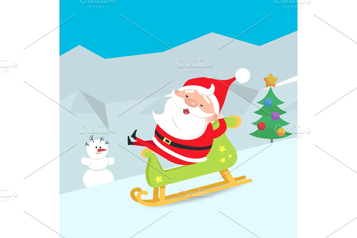 Cartoon Santa Claus Riding a Sleigh in Illustrations - product preview 8