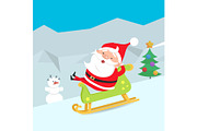 Cartoon Santa Claus Riding a Sleigh