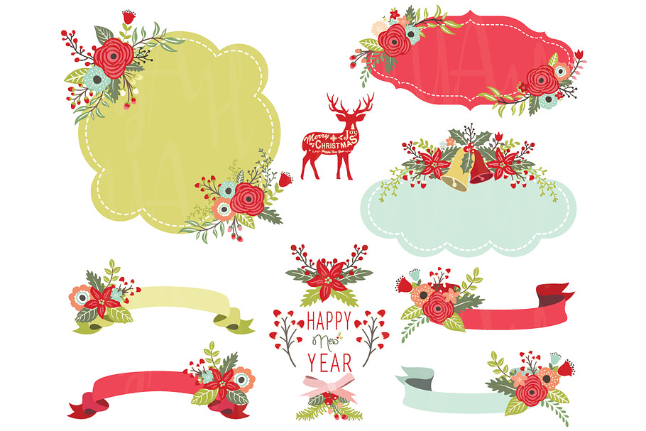 Floral Christmas Frame Elements in Illustrations - product preview 8