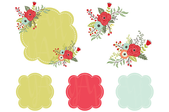 Floral Christmas Frame Elements in Illustrations - product preview 2