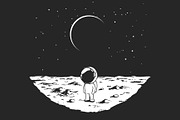 Cute astronaut stands alone on Moon
