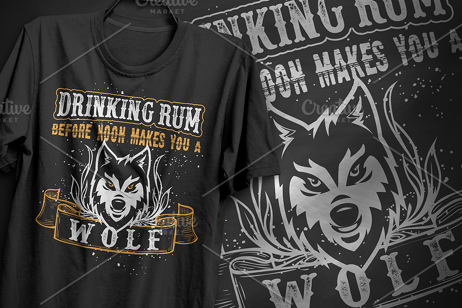 Drinking rum Wolf Typography Design