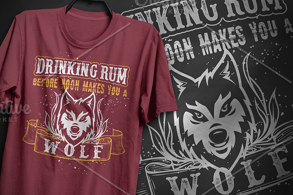 Drinking rum Wolf Typography Design in Illustrations - product preview 2