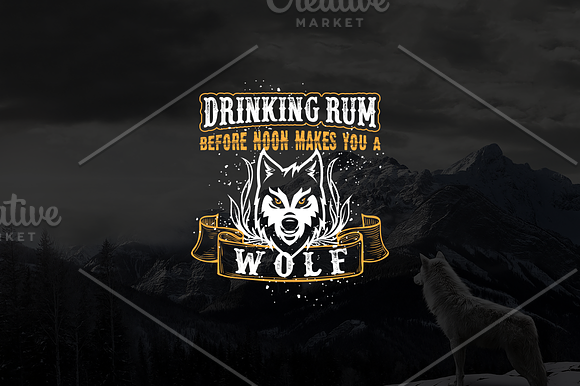 Drinking rum Wolf Typography Design in Illustrations - product preview 4