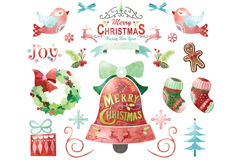 Watercolor Merry Christmas Elements in Illustrations - product preview 8