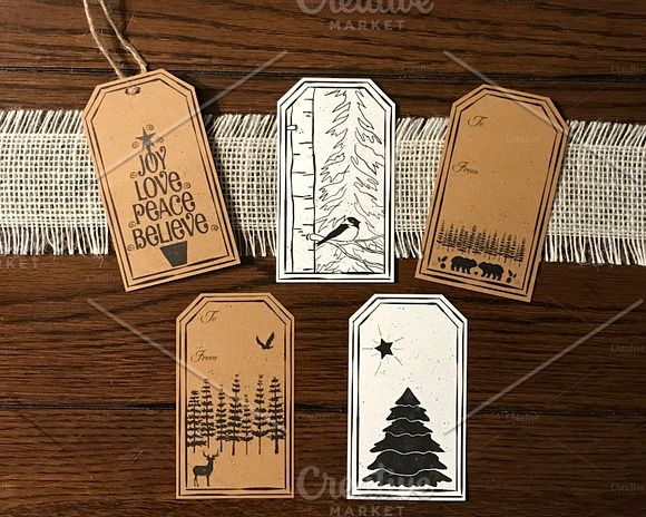 Block Print Christmas Gift Tags in Graphics - product preview 1