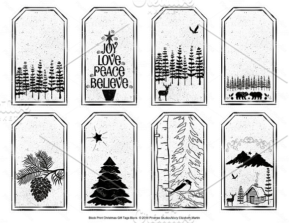 Block Print Christmas Gift Tags in Graphics - product preview 3