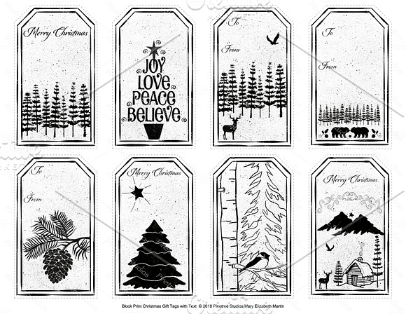 Block Print Christmas Gift Tags in Graphics - product preview 4